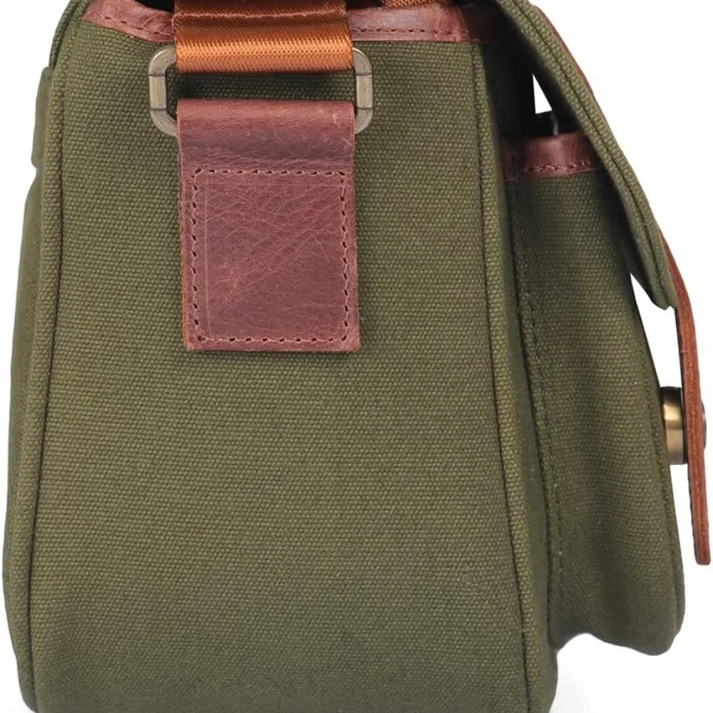 Green Camera Bag with Brown Accents